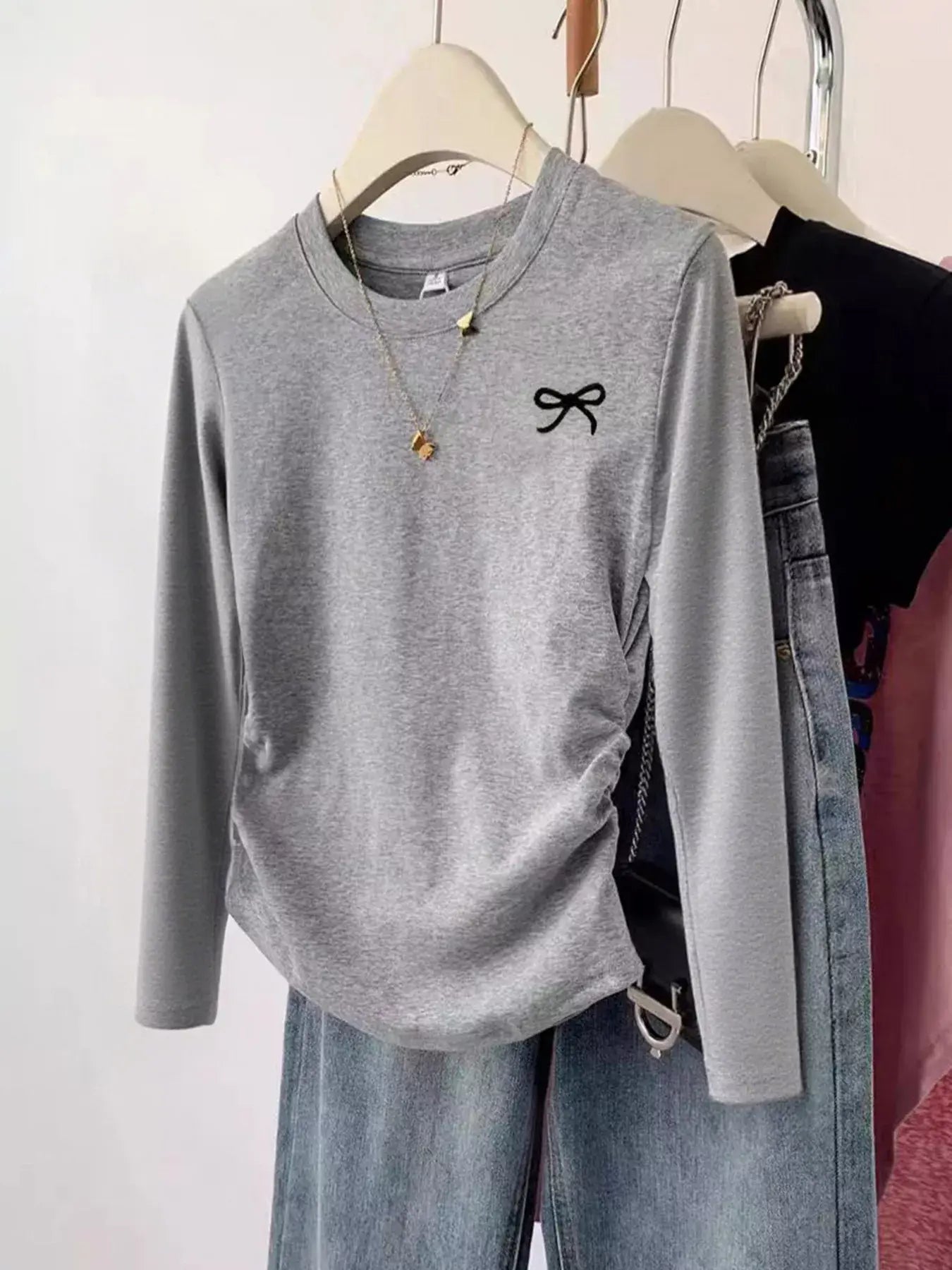 Bow Long Sleeve T-Shirt - Trendsi - Flyclothing LLC