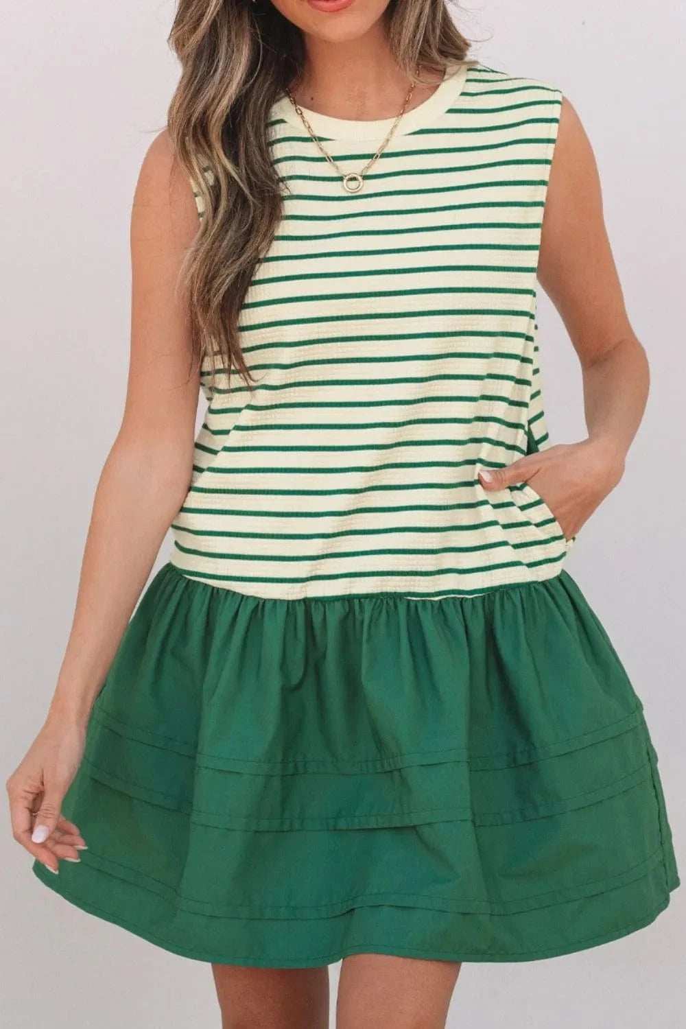 Stripe Woven Sleeveless Mini Dress - Trendsi - Flyclothing LLC