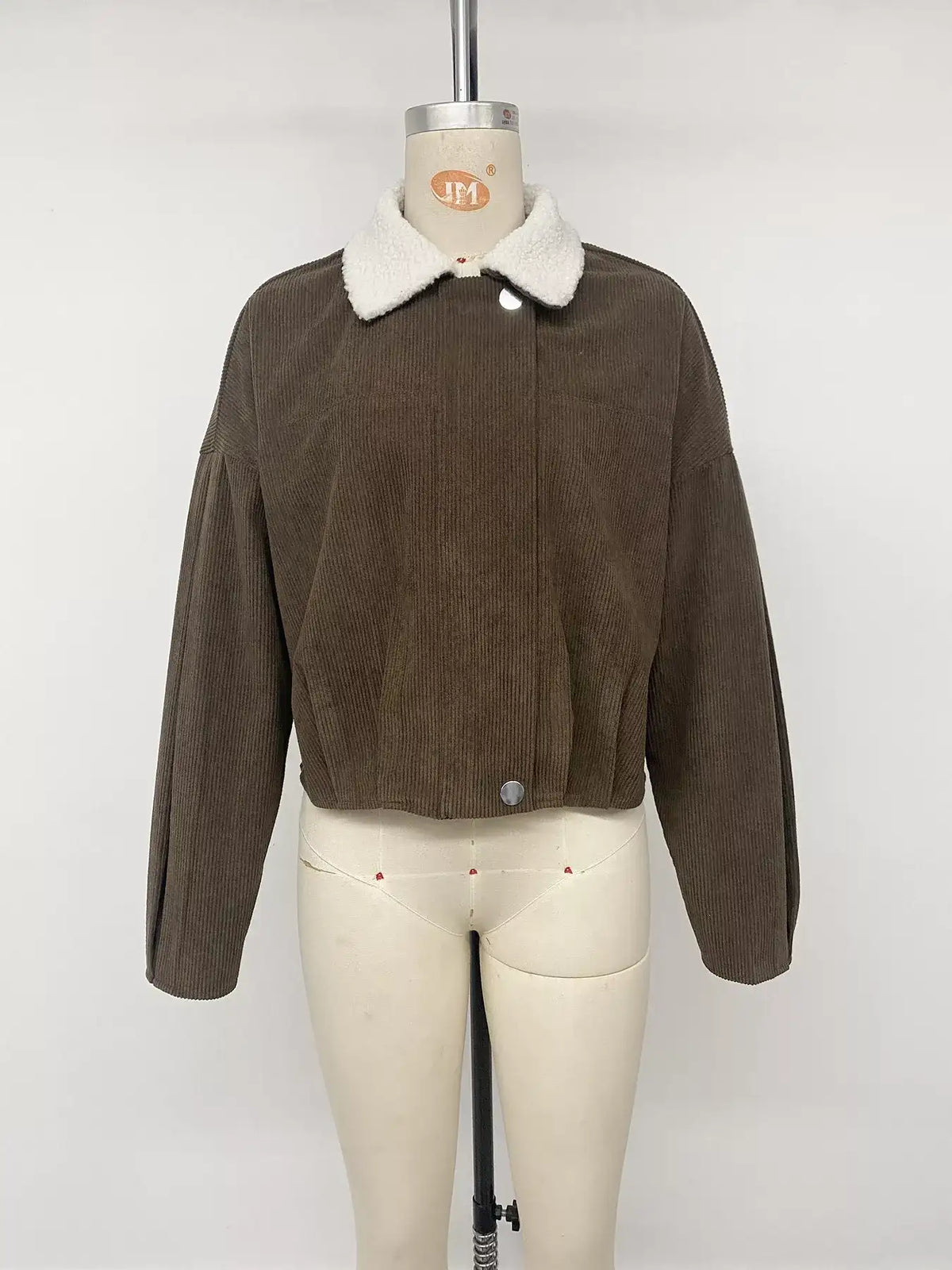 Contrast Sherpa Collar Corduroy Zip Up Jacket - Trendsi - Flyclothing LLC