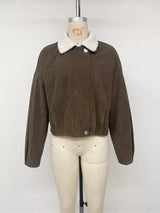 Contrast Sherpa Collar Corduroy Zip Up Jacket - Trendsi - Flyclothing LLC