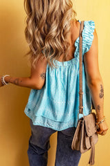 Printed Ruffled Wide Straps Tank - Trendsi - Flyclothing LLC