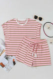 Stripe Wide Short Sleeve Tee and Short Set - Trendsi - Flyclothing LLC