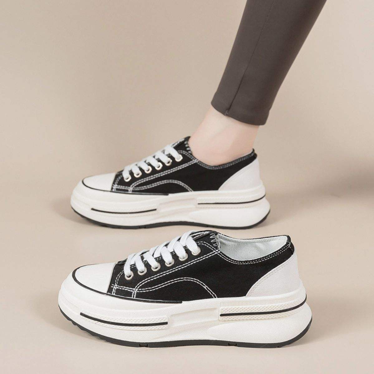 Tied Round Toe Platform Sneakers - Trendsi - Flyclothing LLC