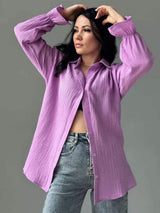 Textured Collared Neck Flounce Sleeve Shirt - Trendsi - Flyclothing LLC