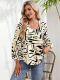 Printed Notched Long Sleeve Blouse - Trendsi - Flyclothing LLC