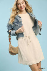 Umgee Linen Blend Scallop Hem Mini Dress - Trendsi - Flyclothing LLC