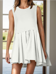 Pleated Round Neck Sleeveless Mini Dress - Trendsi