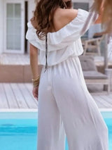 Ruffled Off Shoulder Wide Leg Jumpsuit - Trendsi - Flyclothing LLC