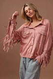 BiBi Suede Fringe Long Sleeve Jacket - Trendsi - Flyclothing LLC