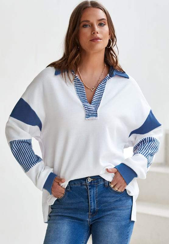 Color Block Johnny Collar Long Sleeve Sweatshirt - Trendsi - Flyclothing LLC