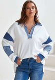 Color Block Johnny Collar Long Sleeve Sweatshirt - Trendsi - Flyclothing LLC