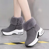 Fuzzy Side Zipper Platform Ankle Boots - Trendsi - Flyclothing LLC