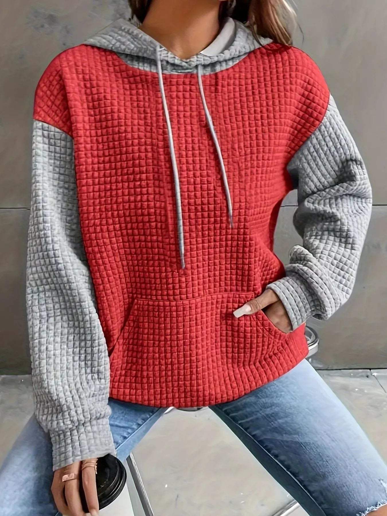 Full Size Textured Kangaroo Pocket Hoodie Plus Size - Trendsi - Flyclothing LLC