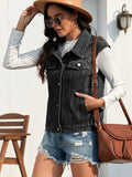 Collared Neck Sleeveless Denim Jacket - Trendsi
