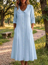 Full Size Peter Pan Collar Button Down Dress Plus Size - Trendsi - Flyclothing LLC