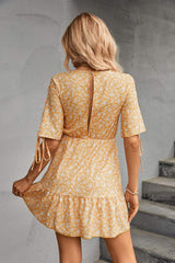 Ditsy Floral V-Neck Half Sleeve Mini Dress - Trendsi - Flyclothing LLC