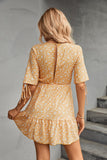 Ditsy Floral V-Neck Half Sleeve Mini Dress - Trendsi