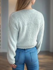 Cutout Knot Button Long Sleeve Cardigan - Trendsi