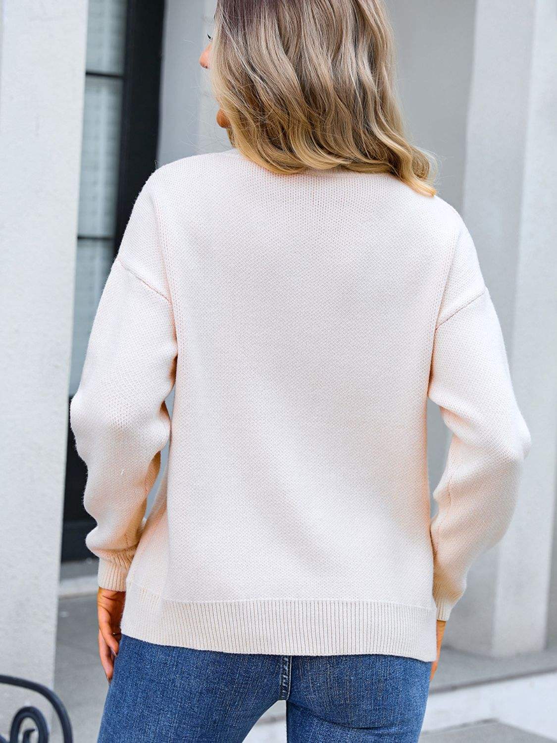 Angel Wings Bow Round Neck Dropped Shoulder Sweater - Trendsi - Flyclothing LLC