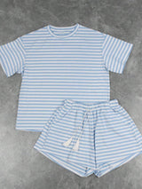 Striped Short Sleeve Tee and Drawstring Shorts Set - Trendsi - Flyclothing LLC