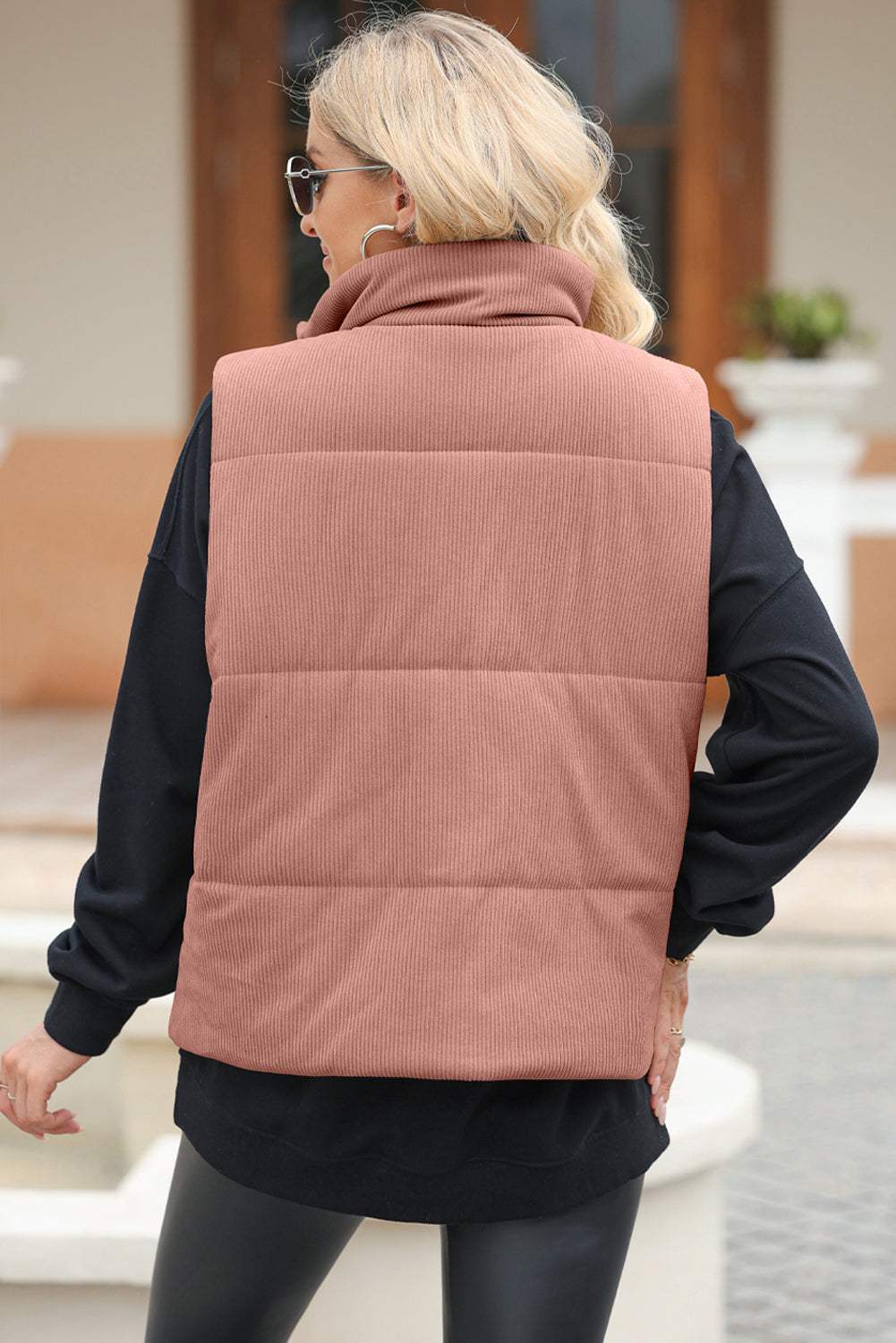 Pocketed Zip Up Turtleneck Vest Coat - Trendsi - Flyclothing LLC