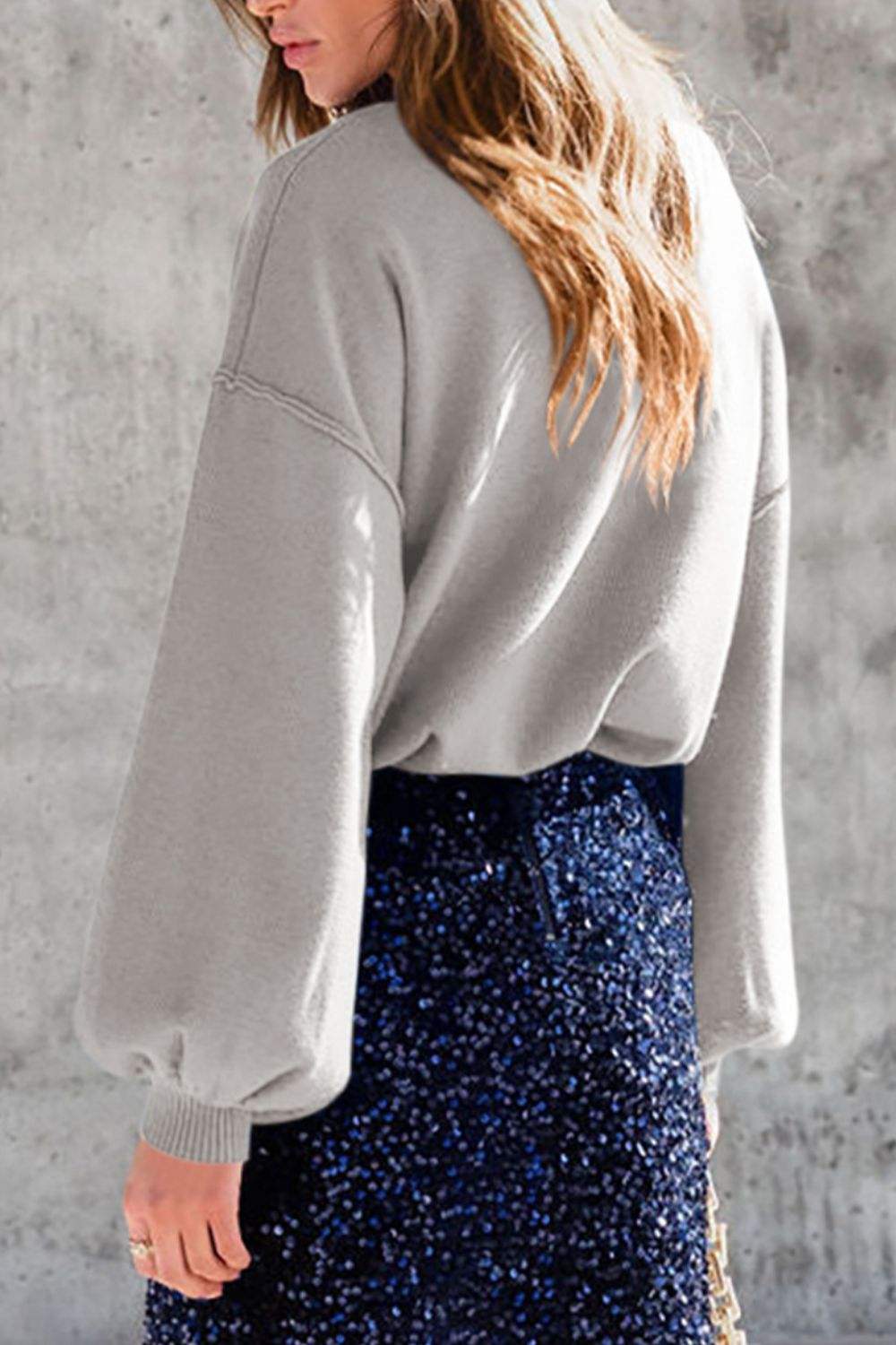 Mock Neck Dropped Shoulder Sweater - Trendsi - Flyclothing LLC