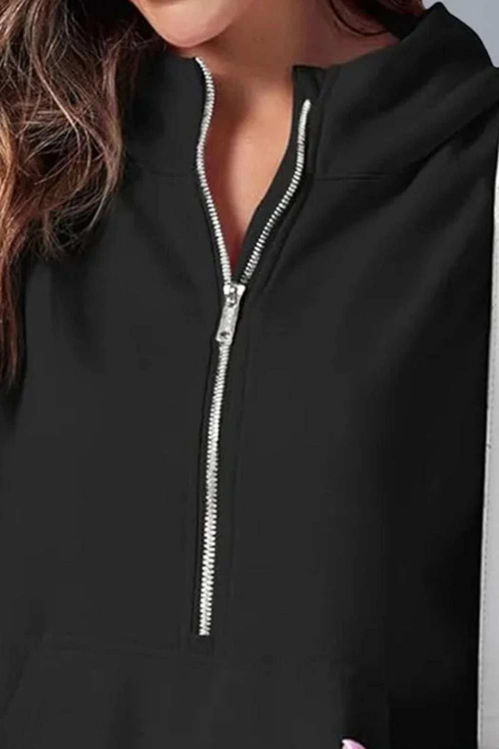 Half Zip Short Sleeve Hoodie - Trendsi - Flyclothing LLC