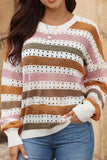 Striped Round Neck Hollowed Sweater - Trendsi