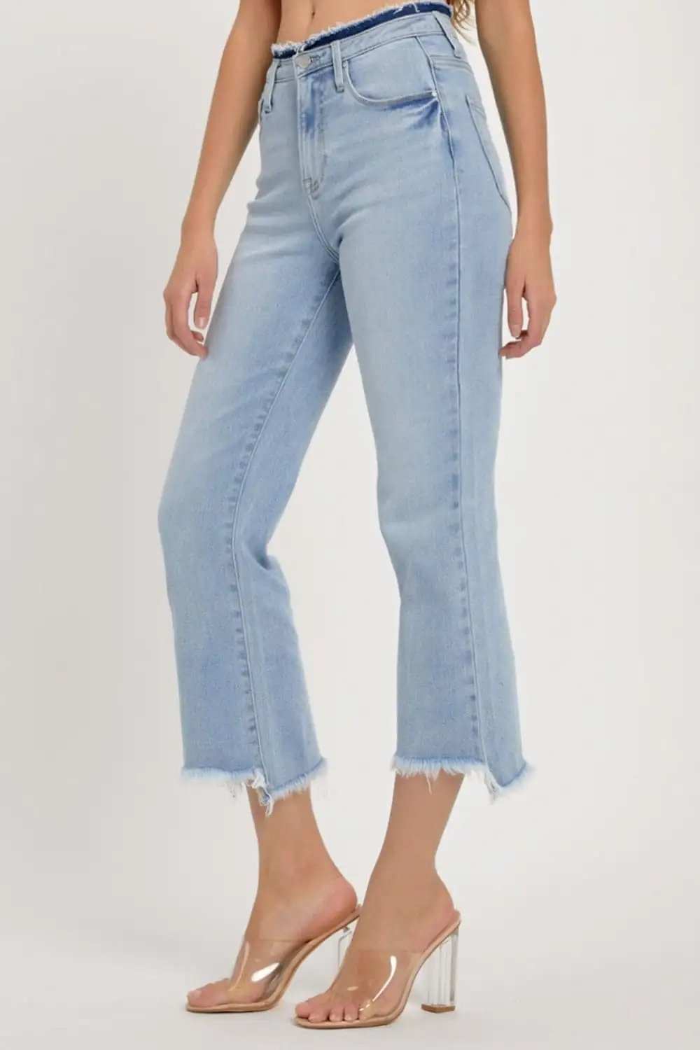 RISEN Full Size High Rise Raw Edge Crop Jeans - Trendsi - Flyclothing LLC