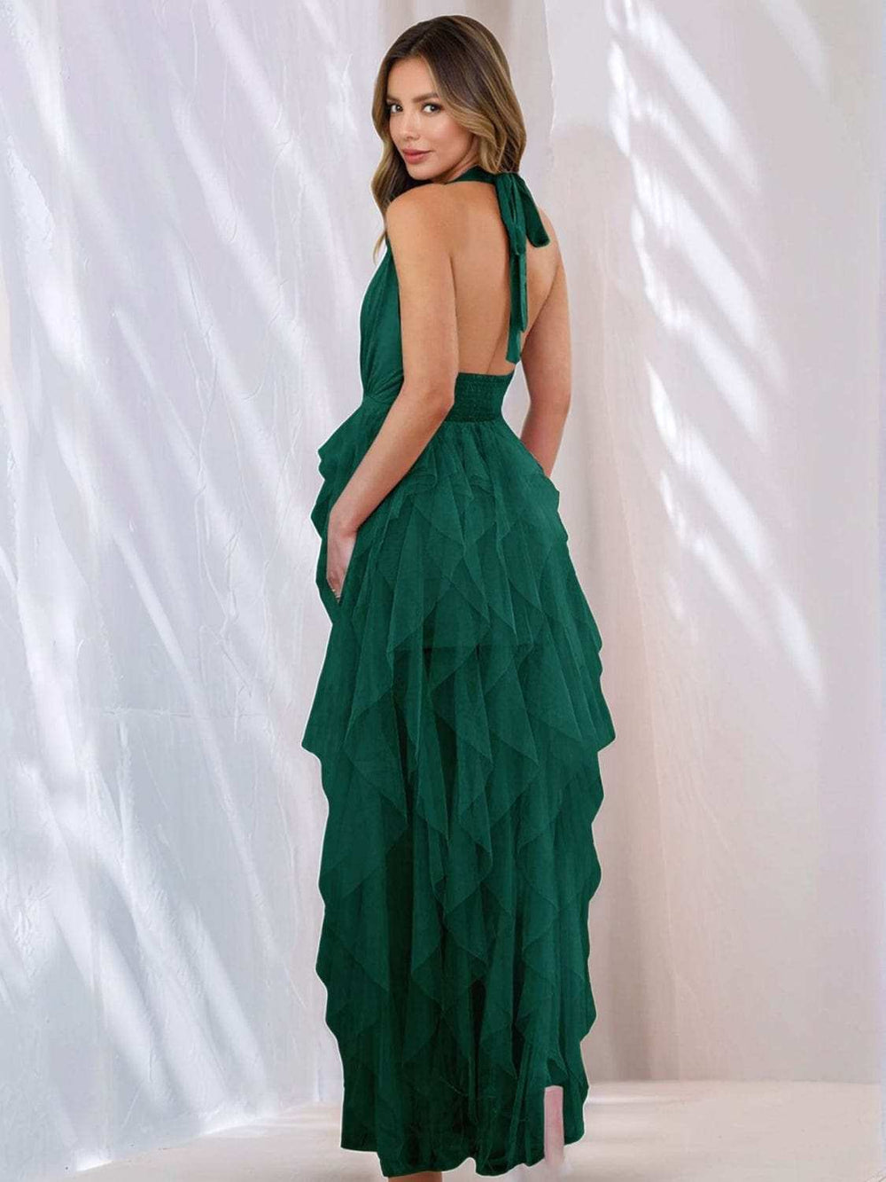 Halter Neck Irregular Mesh Dress - Trendsi - Flyclothing LLC