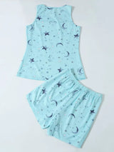 Printed Round Neck Top and Shorts Lounge Set - Trendsi - Flyclothing LLC