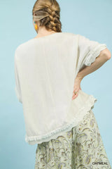 Umgee Linen Frayed Hem Scallop Edge Top - Trendsi - Flyclothing LLC