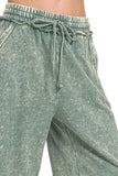 Zenana Washed French Terry Palazzo With Pockets - Trendsi