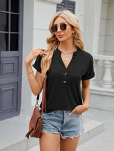 Florira Notched Short Sleeve T-Shirt - Trendsi - Flyclothing LLC