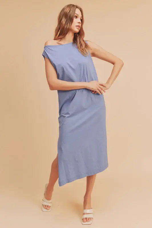 Aemi + Co Side Slit Round Neck Sleeveless Midi Dress - Trendsi - Flyclothing LLC