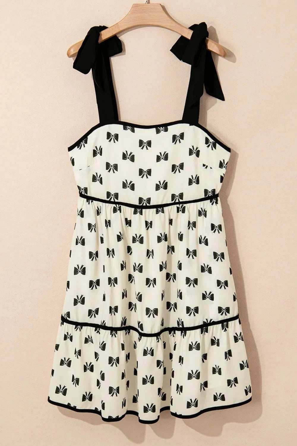 Bow Knot Color Contrast Trim Knotted Shoulder Mini Dress - Trendsi - Flyclothing LLC
