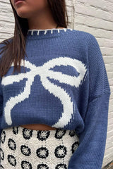 Bow Graphic Round Neck Long Sleeve Sweater - Trendsi - Flyclothing LLC