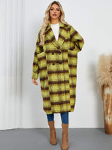 Contrast Double-Breasted Long Sleeve Longline Coat - Trendsi - Flyclothing LLC
