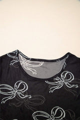 Bow Mesh Round Neck Short Sleeve T-Shirt - Trendsi - Flyclothing LLC