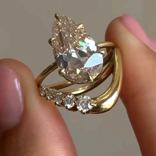 1.5 Carat Moissanite Teardrop Ring 2pcs Set - Trendsi - Flyclothing LLC