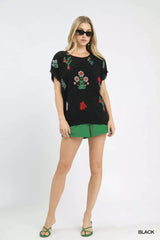 Umgee Linen Blend Embroidered Frayed Hem Top - Trendsi - Flyclothing LLC