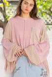 POL Round Neck Contrast Stitching High-Low Top - Trendsi