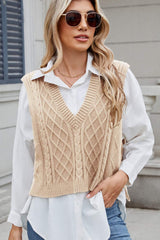 Cable-Knit V-Neck Sweater Vest - Trendsi - Flyclothing LLC