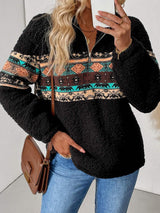 Quarter Zip Geometric Long Sleeve Sweatshirt - Trendsi - Flyclothing LLC
