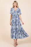 Mittoshop Floral Tie Waist Flutter Sleeve Tiered Dress - Trendsi