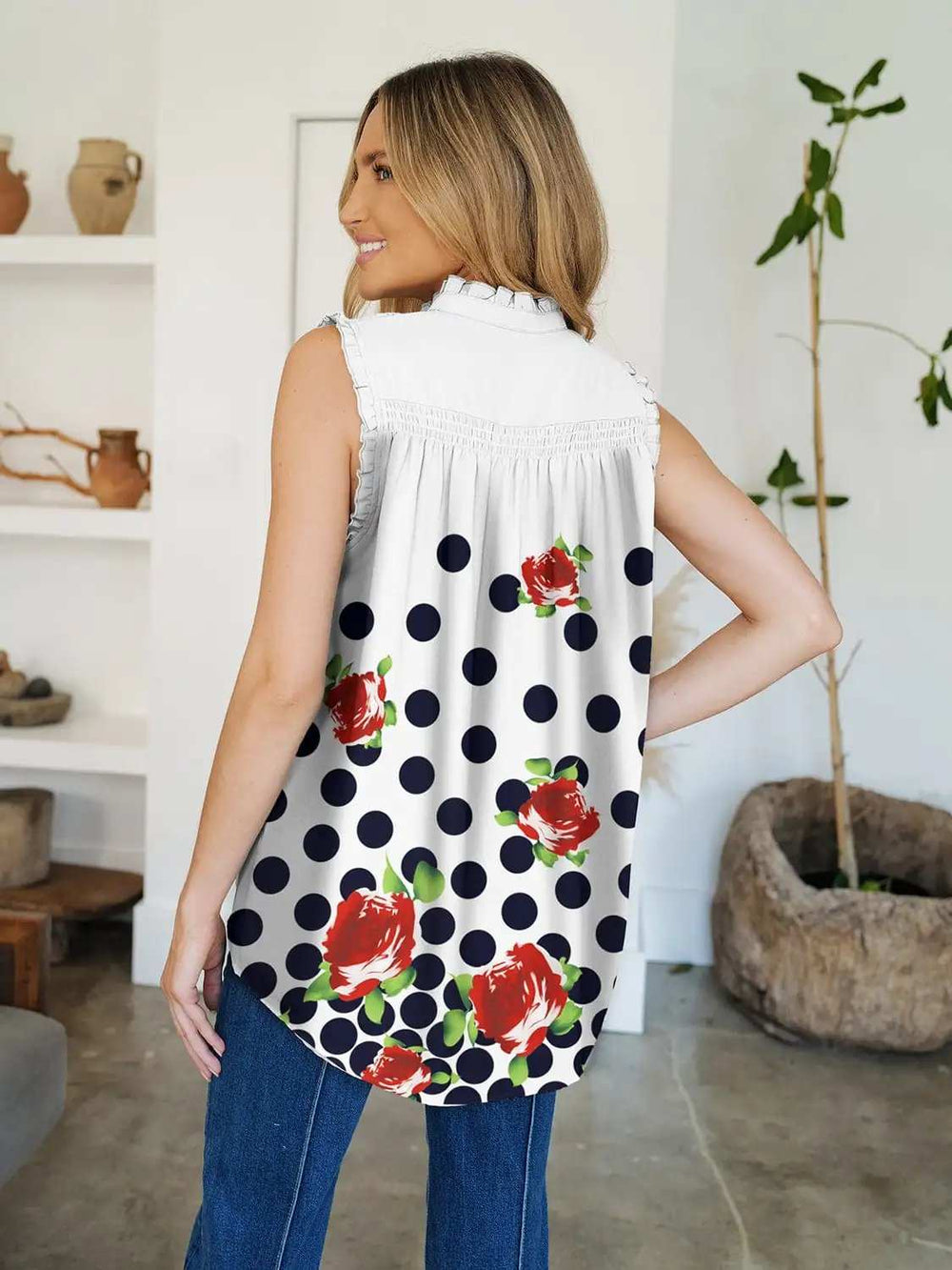 Frill Printed Mock Neck Top - Trendsi - Flyclothing LLC