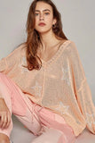 POL V-Neck Long Sleeve Star Print Knit Top - Trendsi