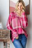 Heimish Plaid Drop Shoulder V-Neck T-Shirt - Trendsi
