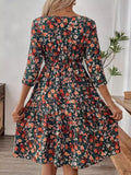 Frill Floral Round Neck Dress - Trendsi