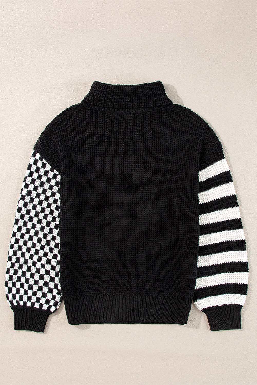 Striped & Checkered Turtleneck Dropped Shoulder Sweater - Trendsi - Flyclothing LLC